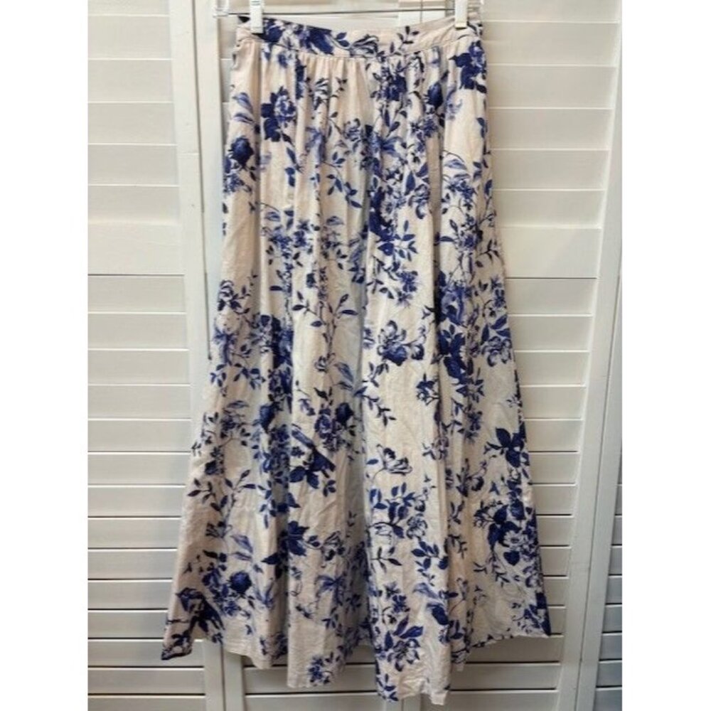 Anthropologie XXS Blue & White Floral Maxi Skirt 100% Cotton Shell Lightweight
